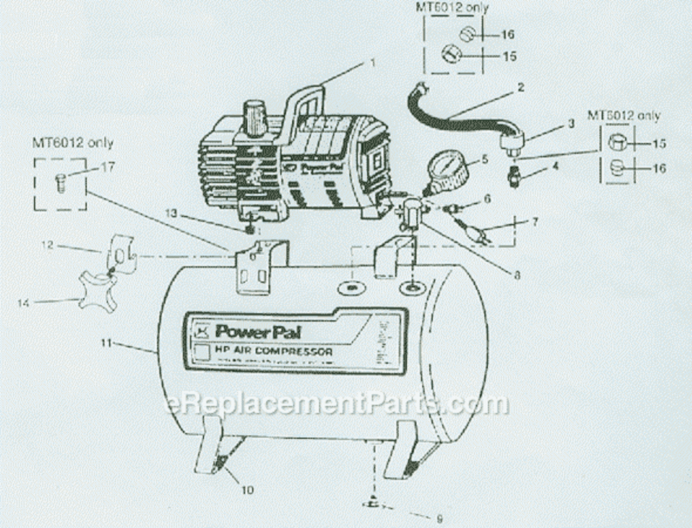 Page A Diagram and Parts List for MT6012 1992 Campbell Hausfeld Compressor